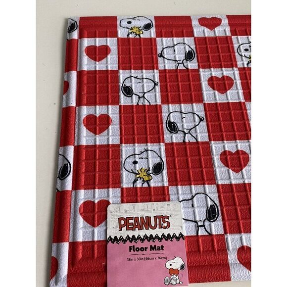 Peanuts Snoopy Valentines Outdoor Rubber Door Mat Rug 18X30” Red Hearts NEW - Picture 4 of 13
